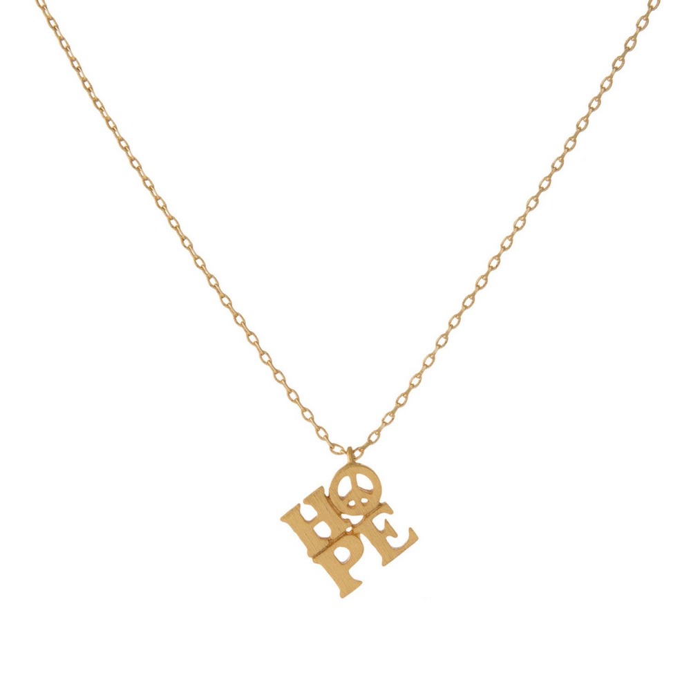 Hope Peace Sign Gold Tone Chain Necklace - NEW! US Seller, Mini Pendant, Kawaii